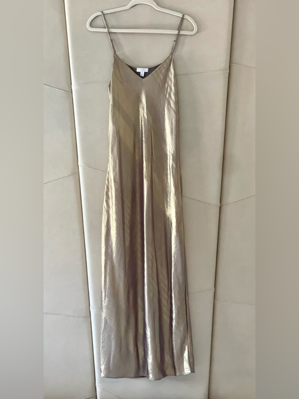 current air: Shimmery Gold Bias-Cut Maxi Dress